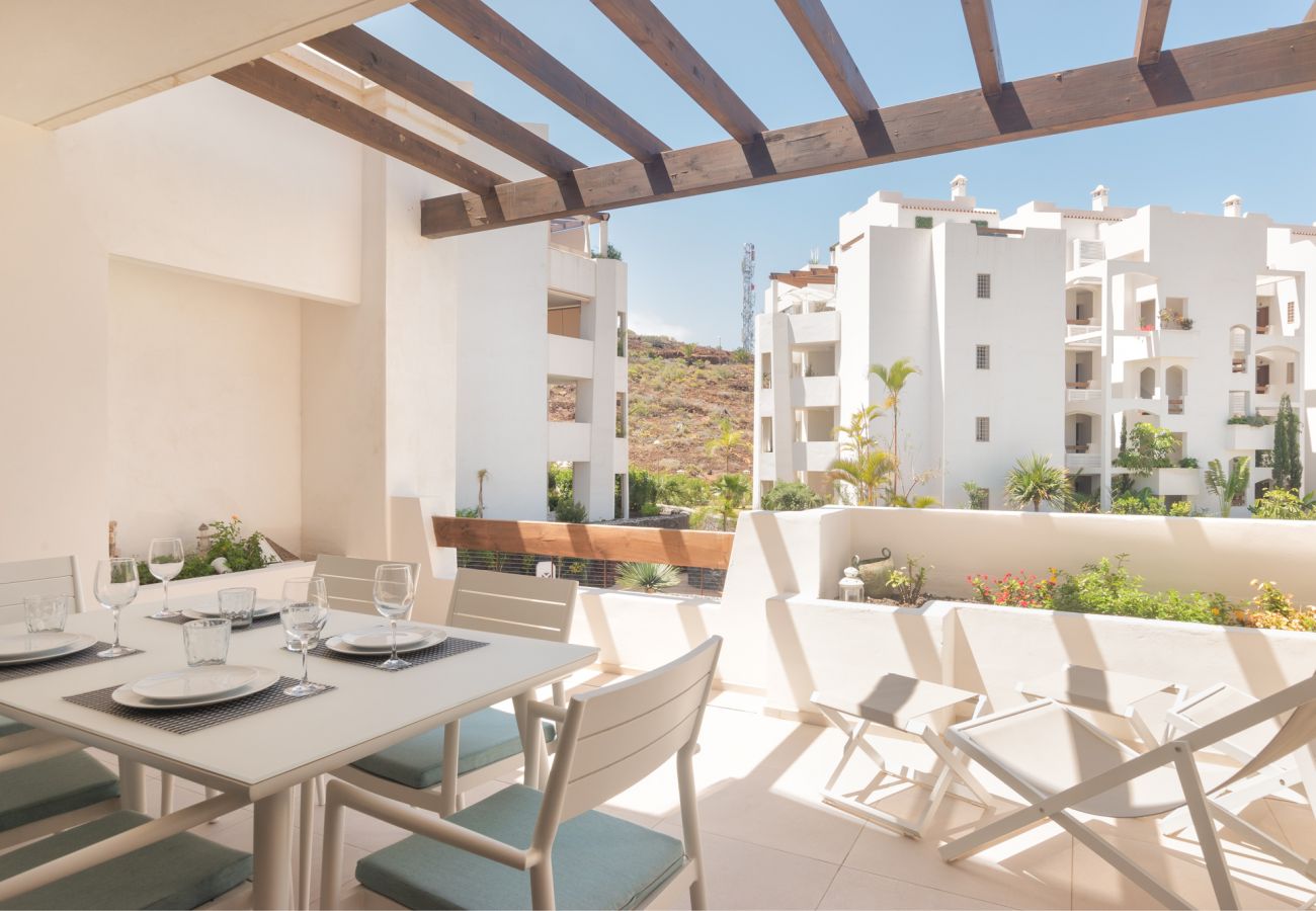 Large terrace dining table sunbathing area